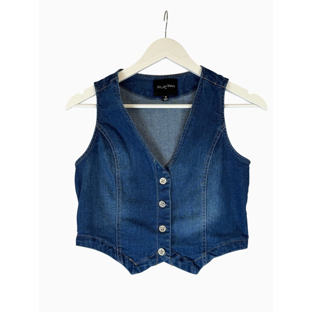 Dylan Ryan NYC Denim Button Front Cropped Vest Medium‎ Western Casual Blue